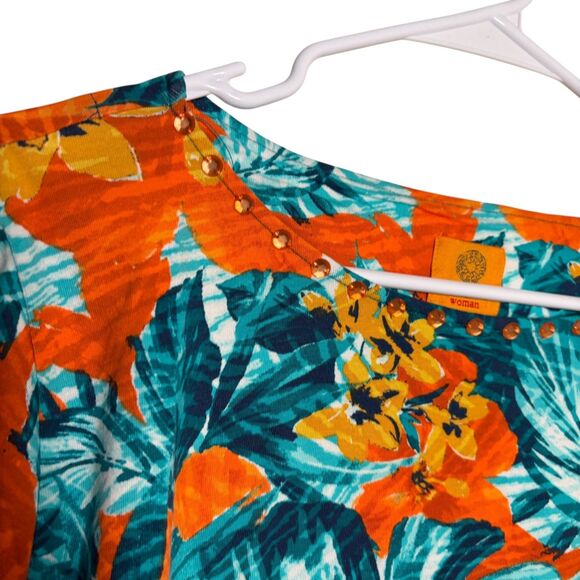 Ruby Rd Blouse Women's 1X Round Neck Floral Colorful Artsy Top Shirt NWT - Picture 5 of 10